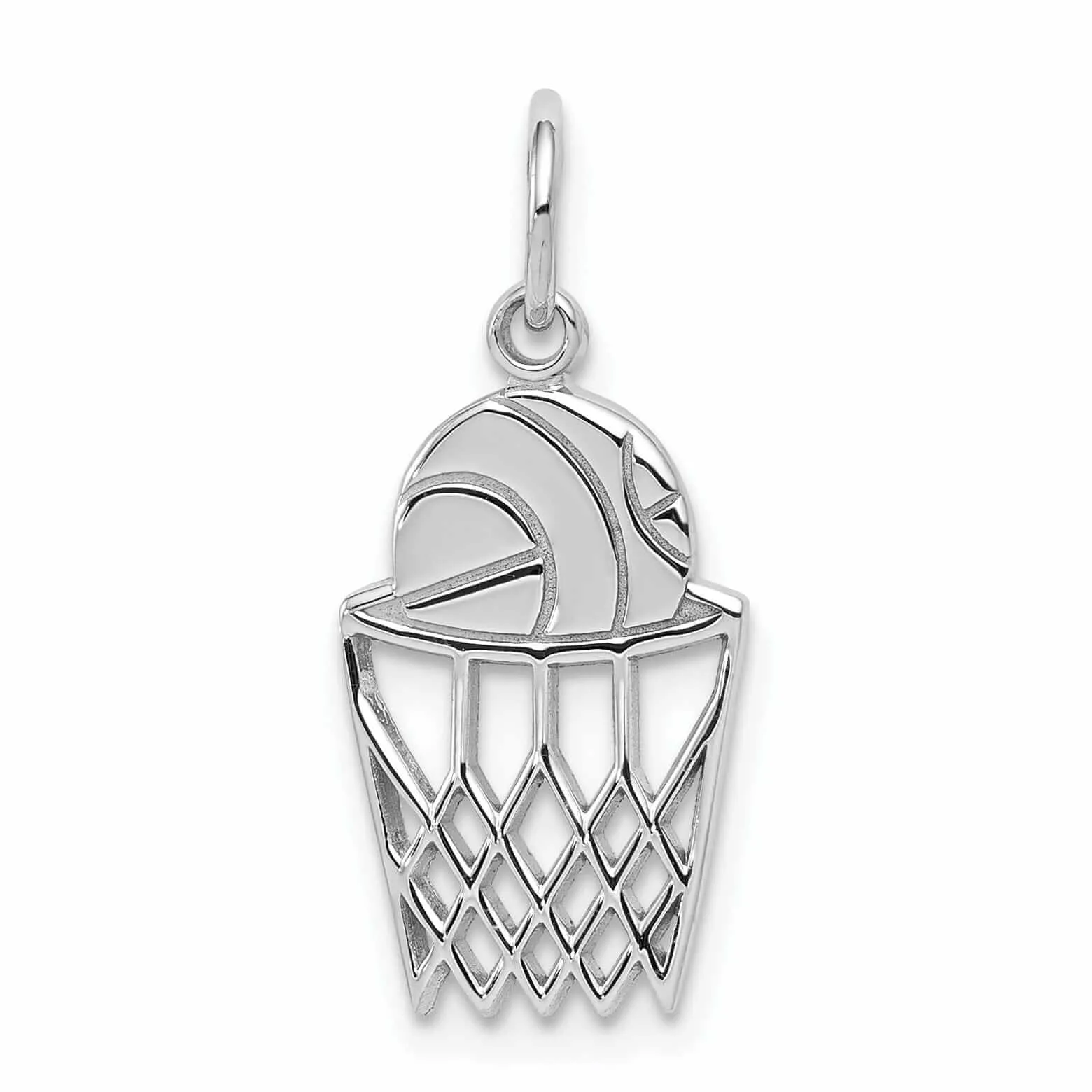 10K White Gold Polished Basketball Net Pendant