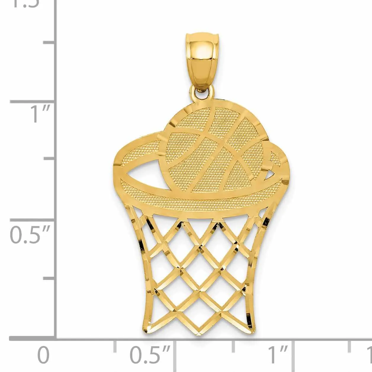 14 Yellow Gold Basketball in Hoop Charm Pendant