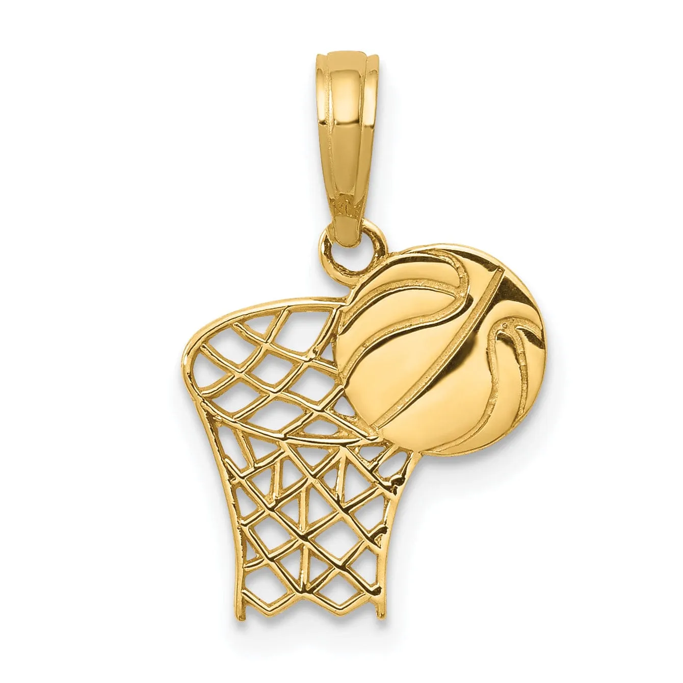 14k Yellow Gold Basketball Hoop Ball Pendant