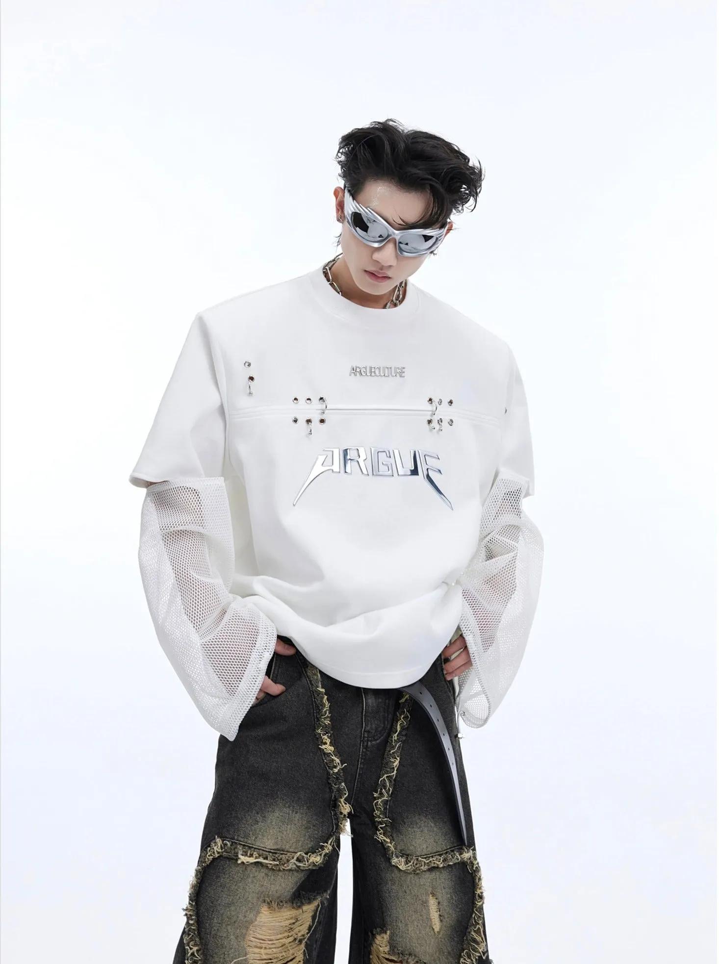 【24s April.】Deconstructed Fake Two Piece Mesh Splicing T-shirt