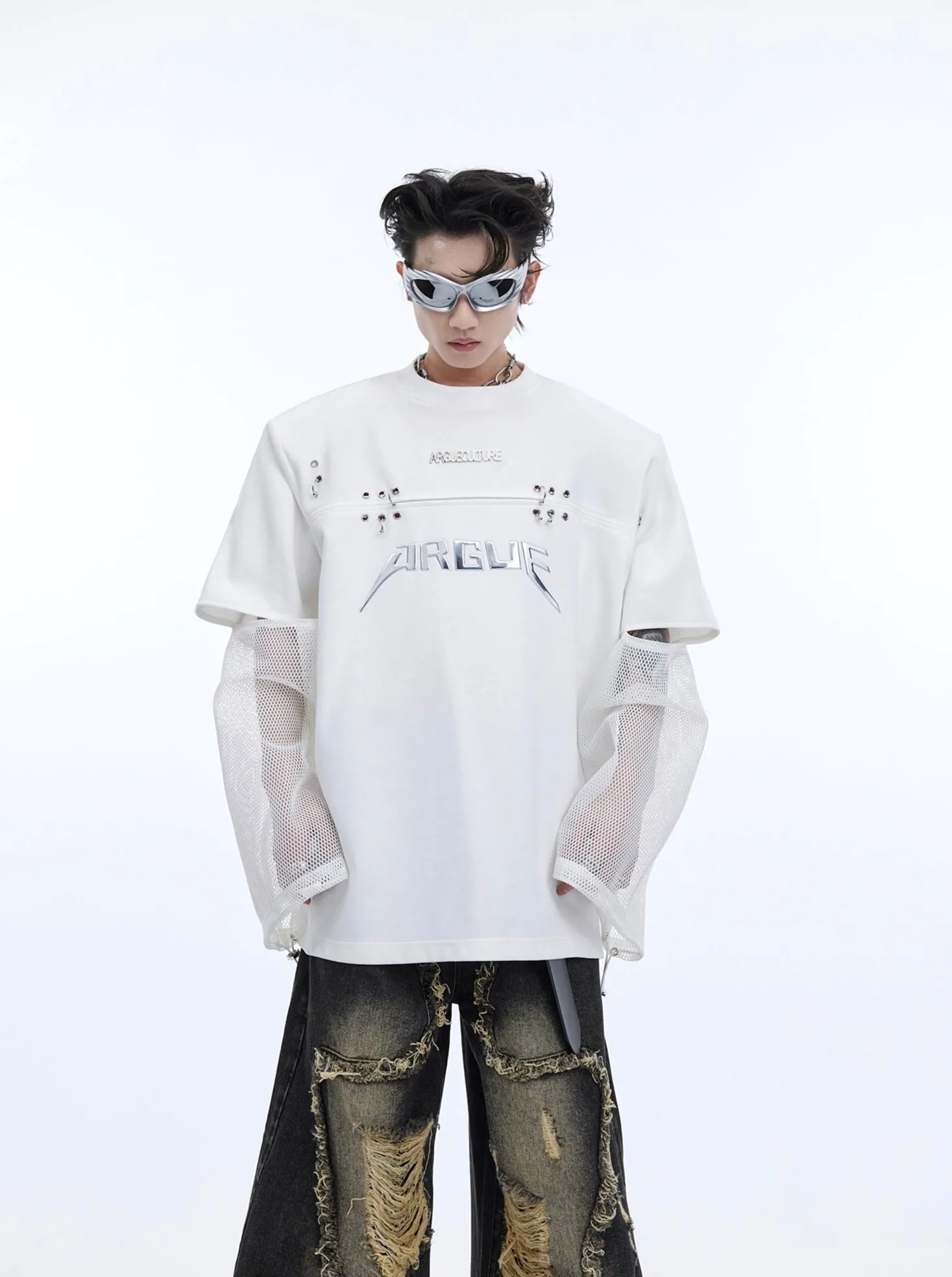 【24s April.】Deconstructed Fake Two Piece Mesh Splicing T-shirt