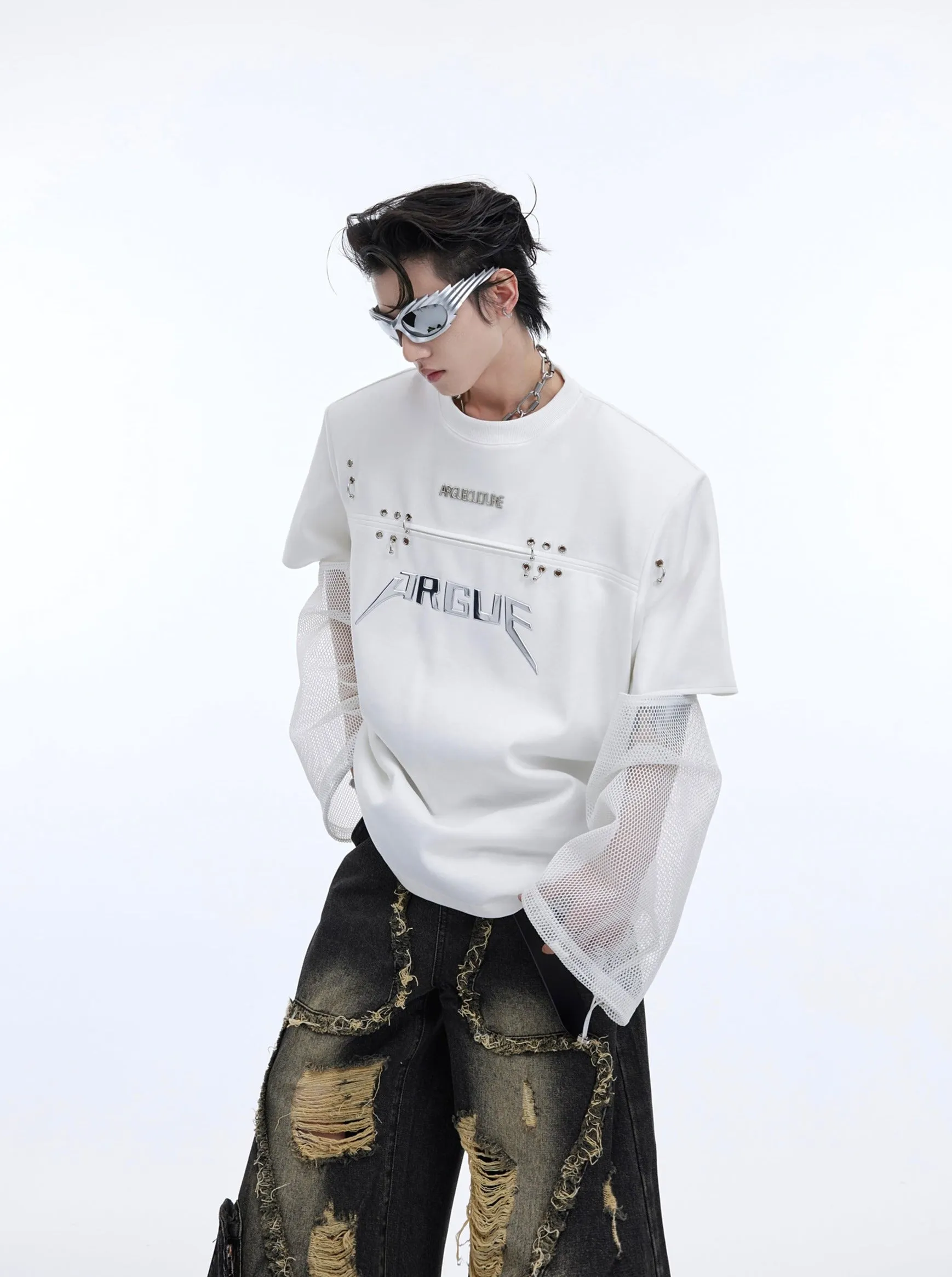 【24s April.】Deconstructed Fake Two Piece Mesh Splicing T-shirt