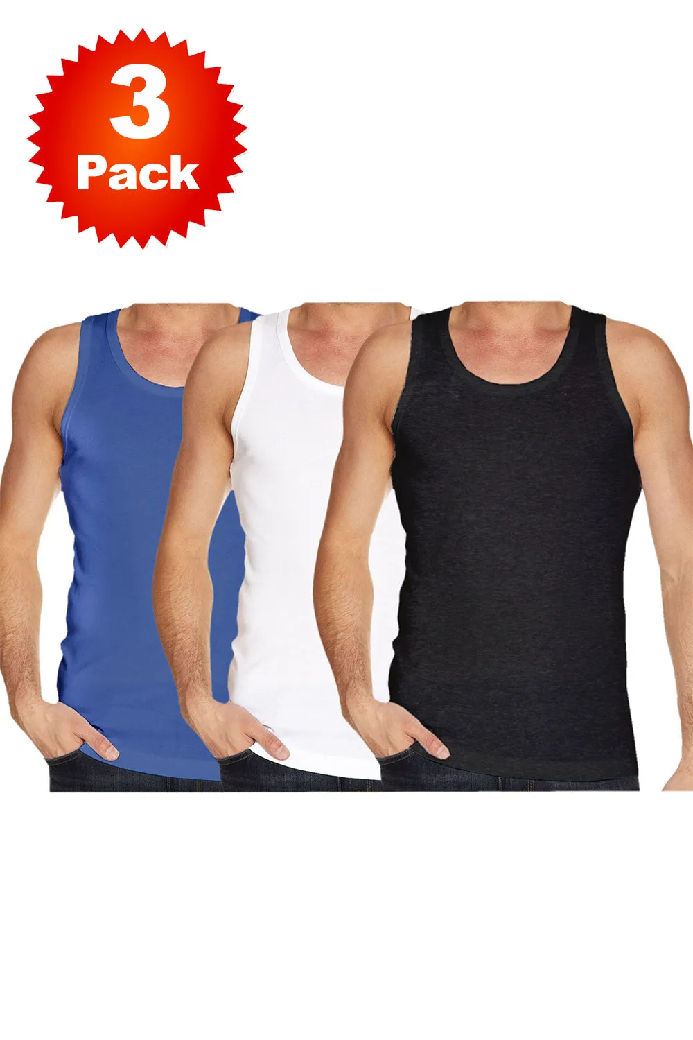 3 Pack Mens Plain Cotton Sports Vest