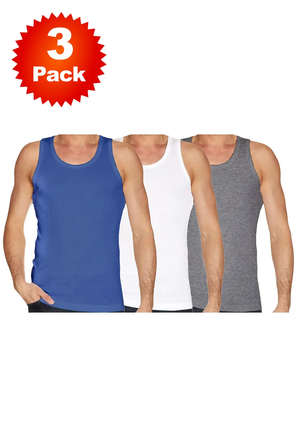 3 Pack Mens Plain Cotton Sports Vest