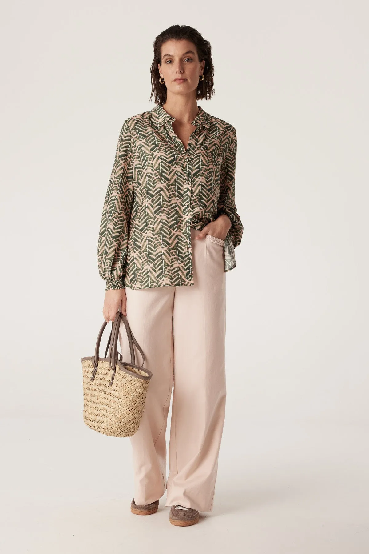 Avalon Relaxed Blouse - Green Blush Print