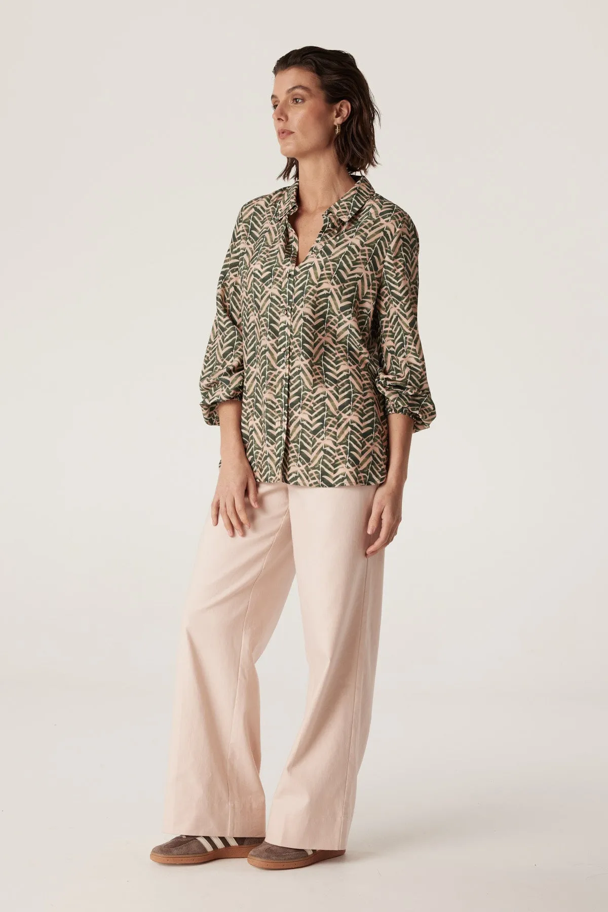 Avalon Relaxed Blouse - Green Blush Print