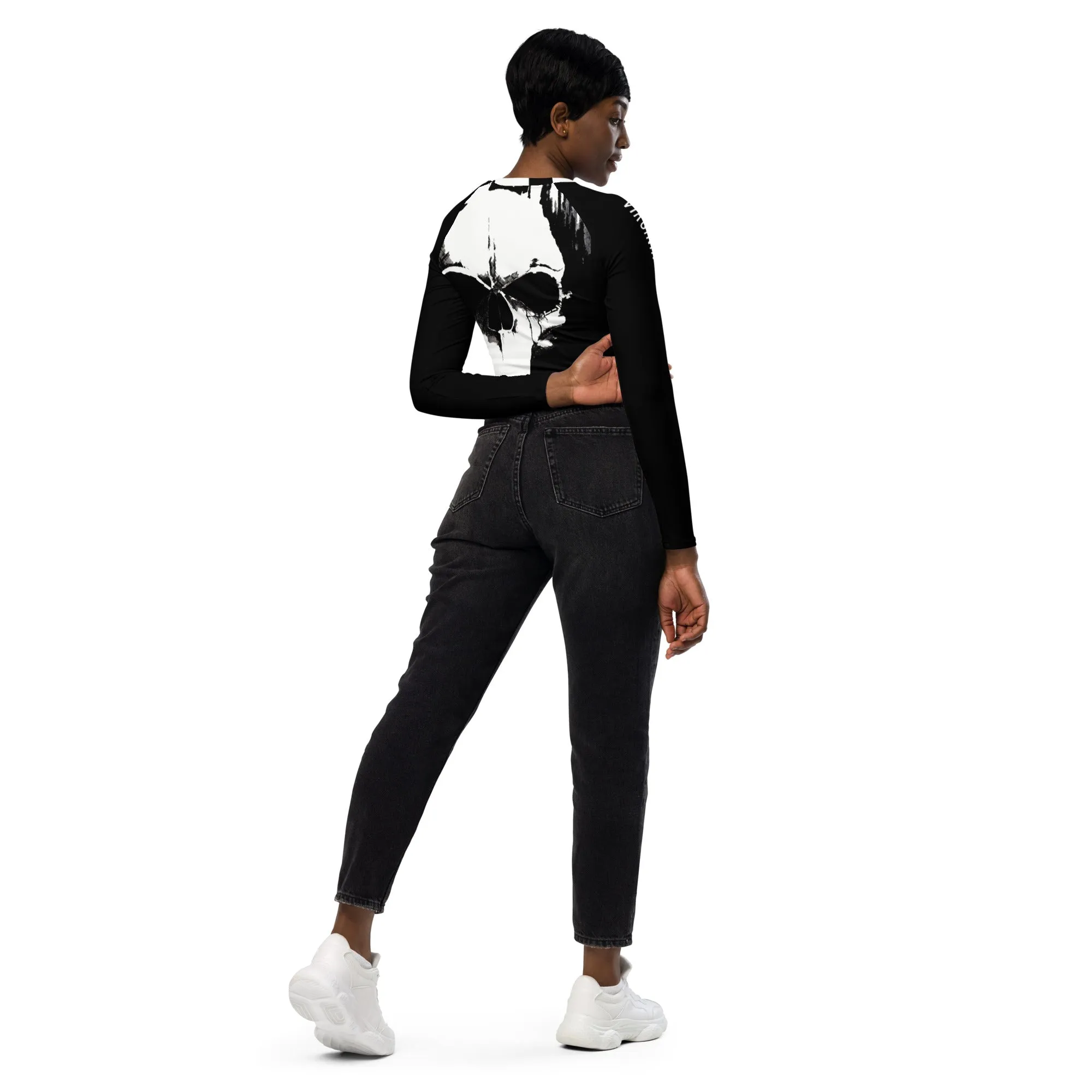 Black and White Skull Recycled long-sleeve crop top