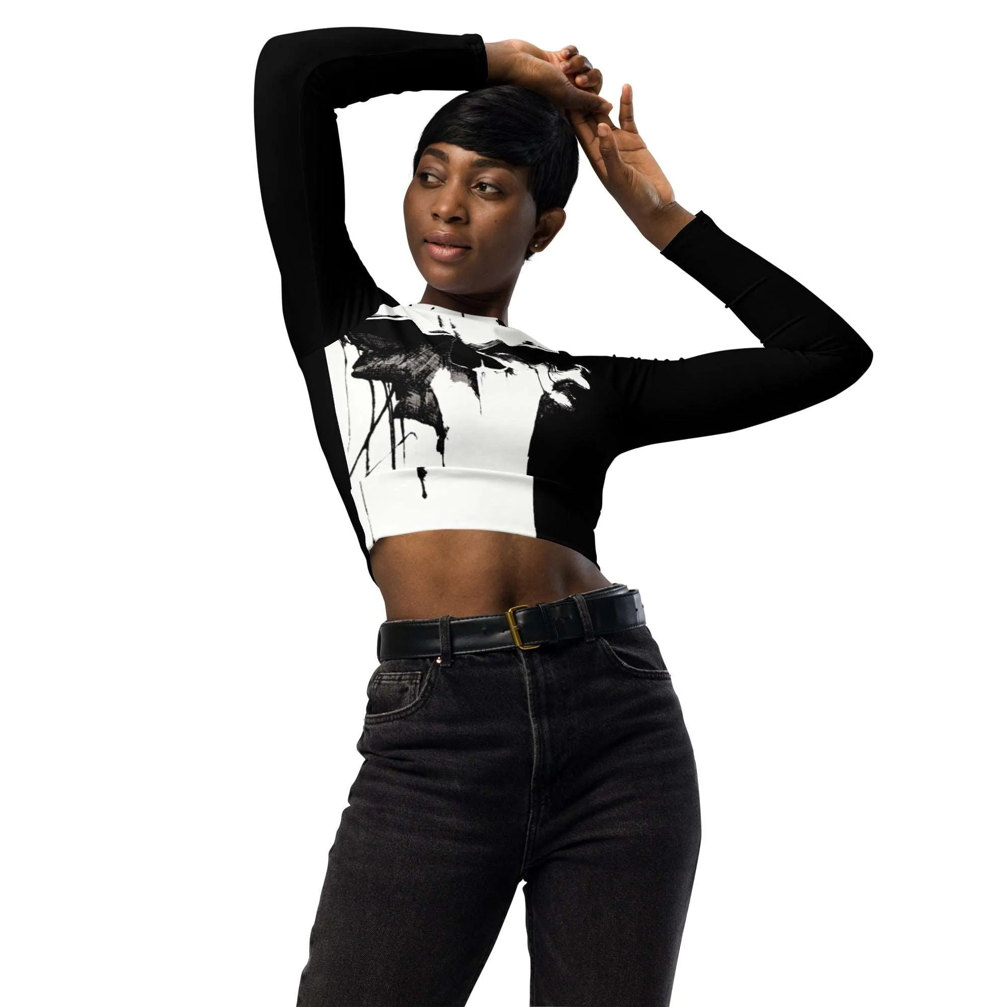 Black and White Skull Recycled long-sleeve crop top