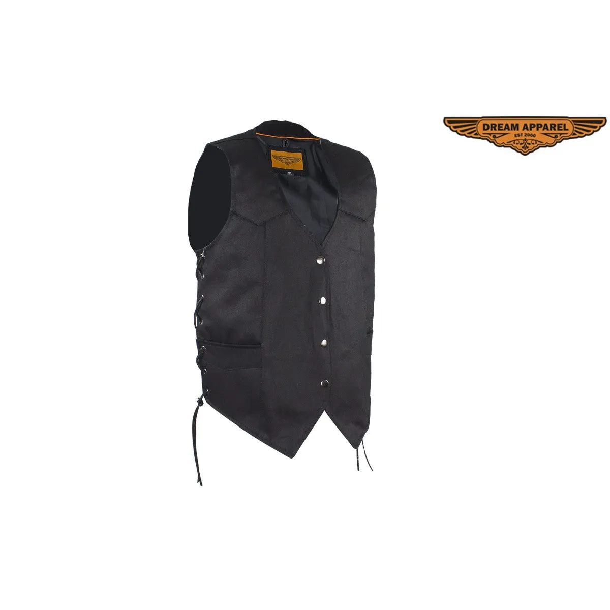 Black Denim Vest with Leather Side Laces