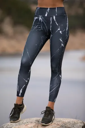 Black Marble Womens Compression Pants