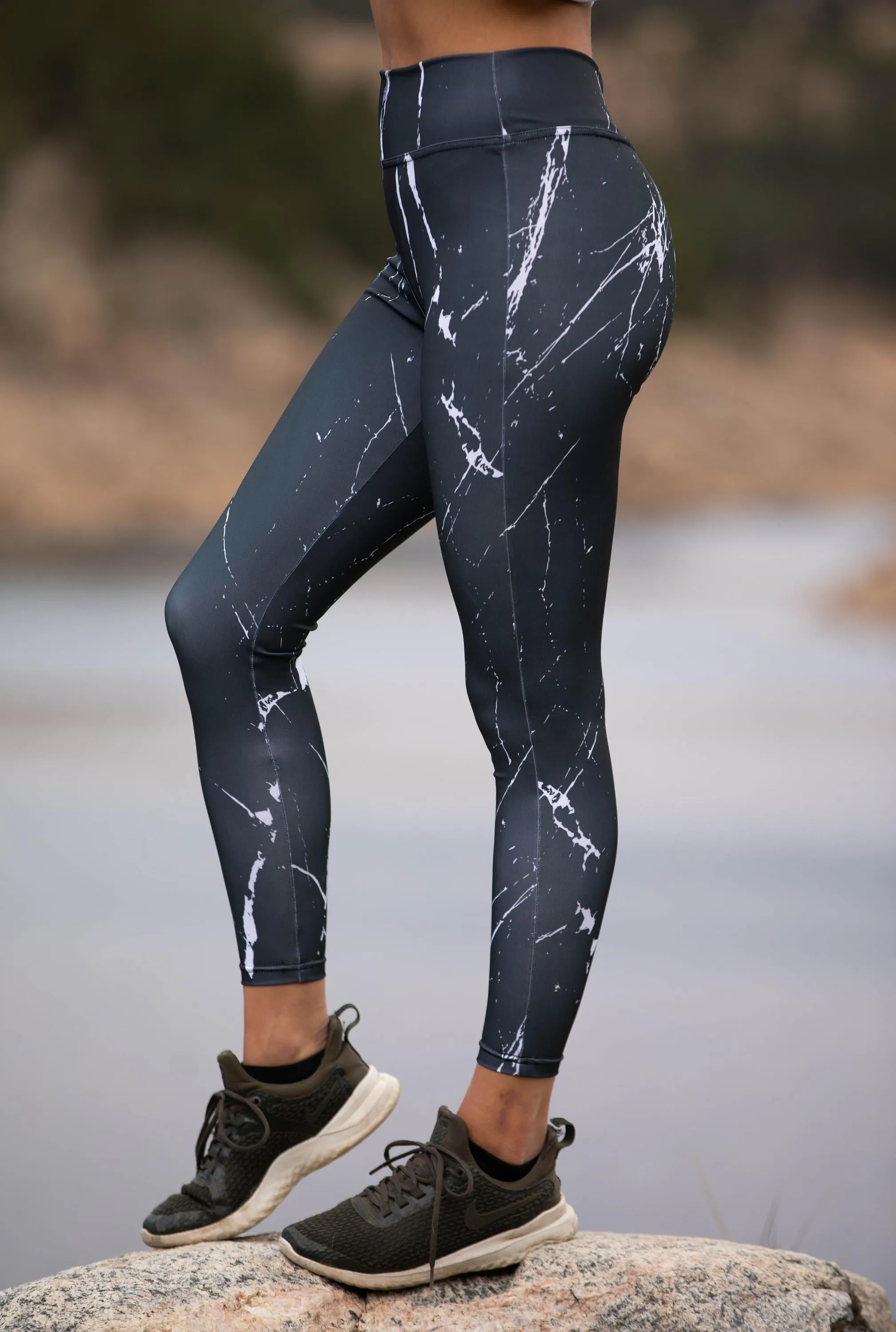 Black Marble Womens Compression Pants