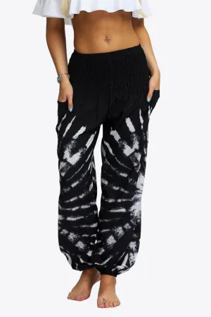 Boho Tie-Dye Smocked Waist Pocket Resort Yoga Joggers