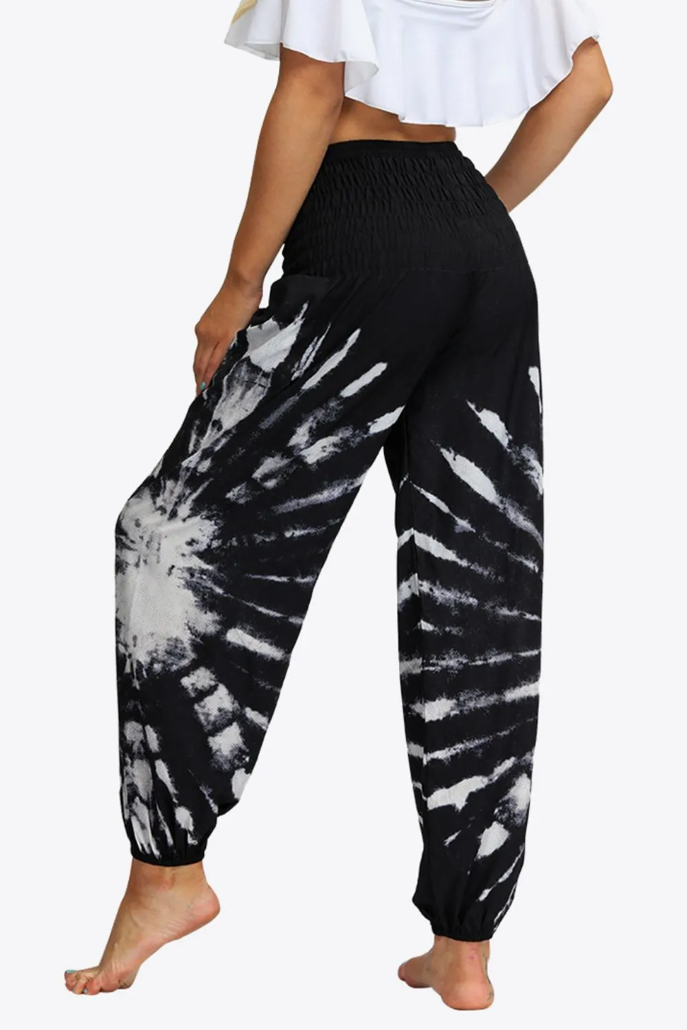 Boho Tie-Dye Smocked Waist Pocket Resort Yoga Joggers