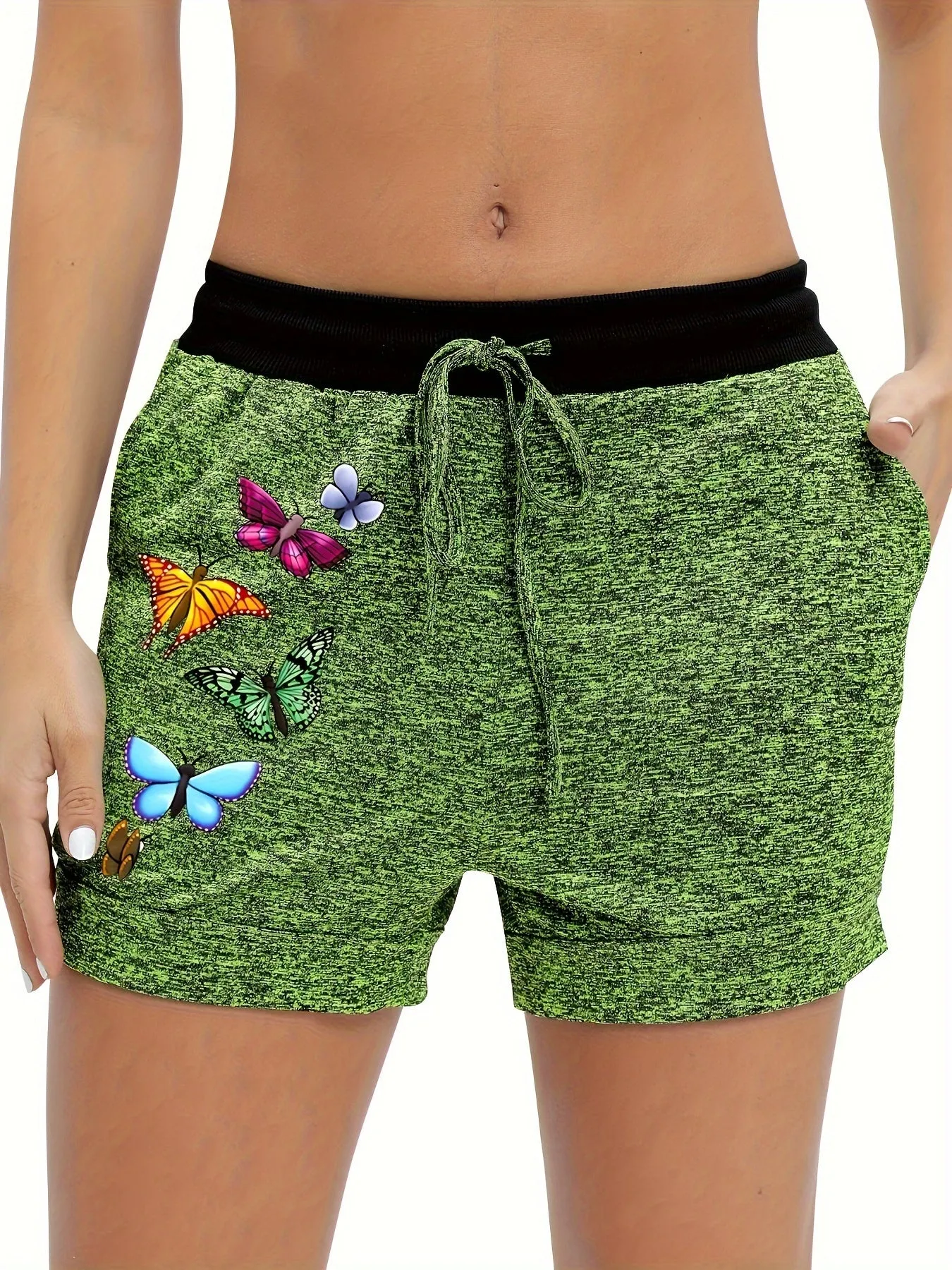 Chic Butterfly Print Drawstring Shorts for Spring  Summer Fashion