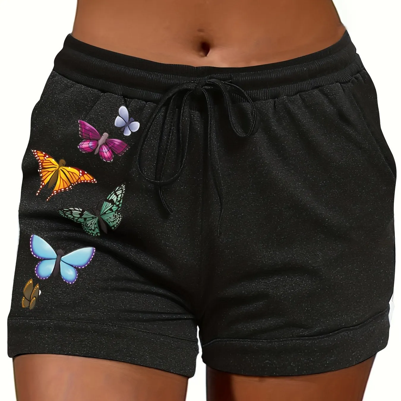 Chic Butterfly Print Drawstring Shorts for Spring  Summer Fashion