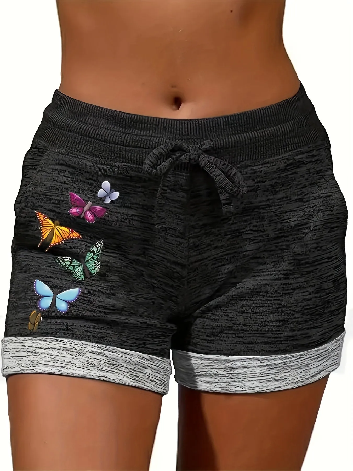 Chic Butterfly Print Drawstring Shorts for Spring  Summer Fashion