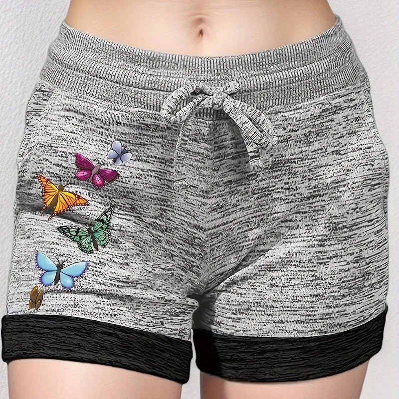 Chic Butterfly Print Drawstring Shorts for Spring  Summer Fashion