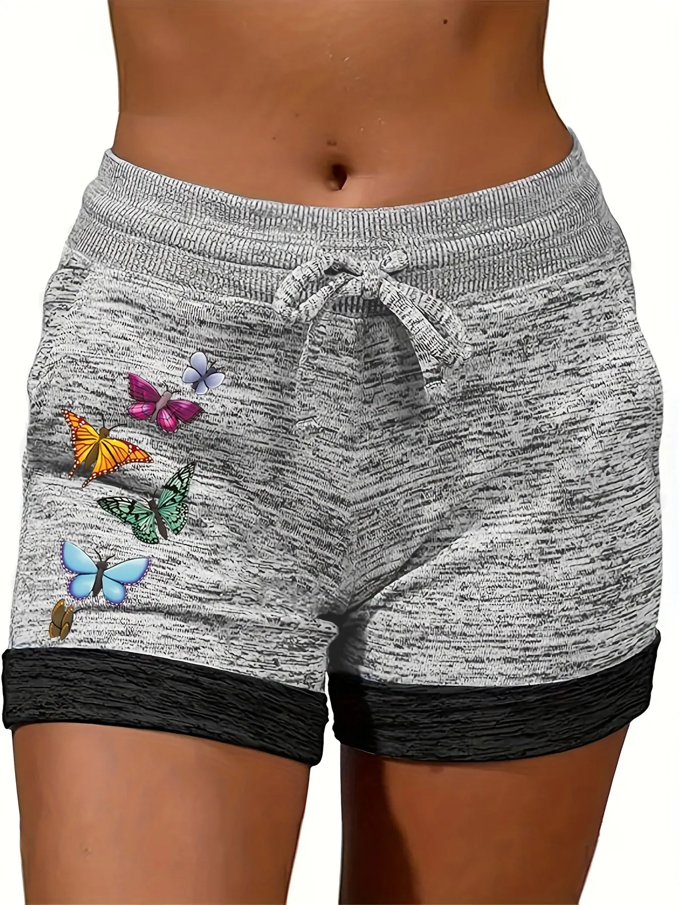 Chic Butterfly Print Drawstring Shorts for Spring  Summer Fashion