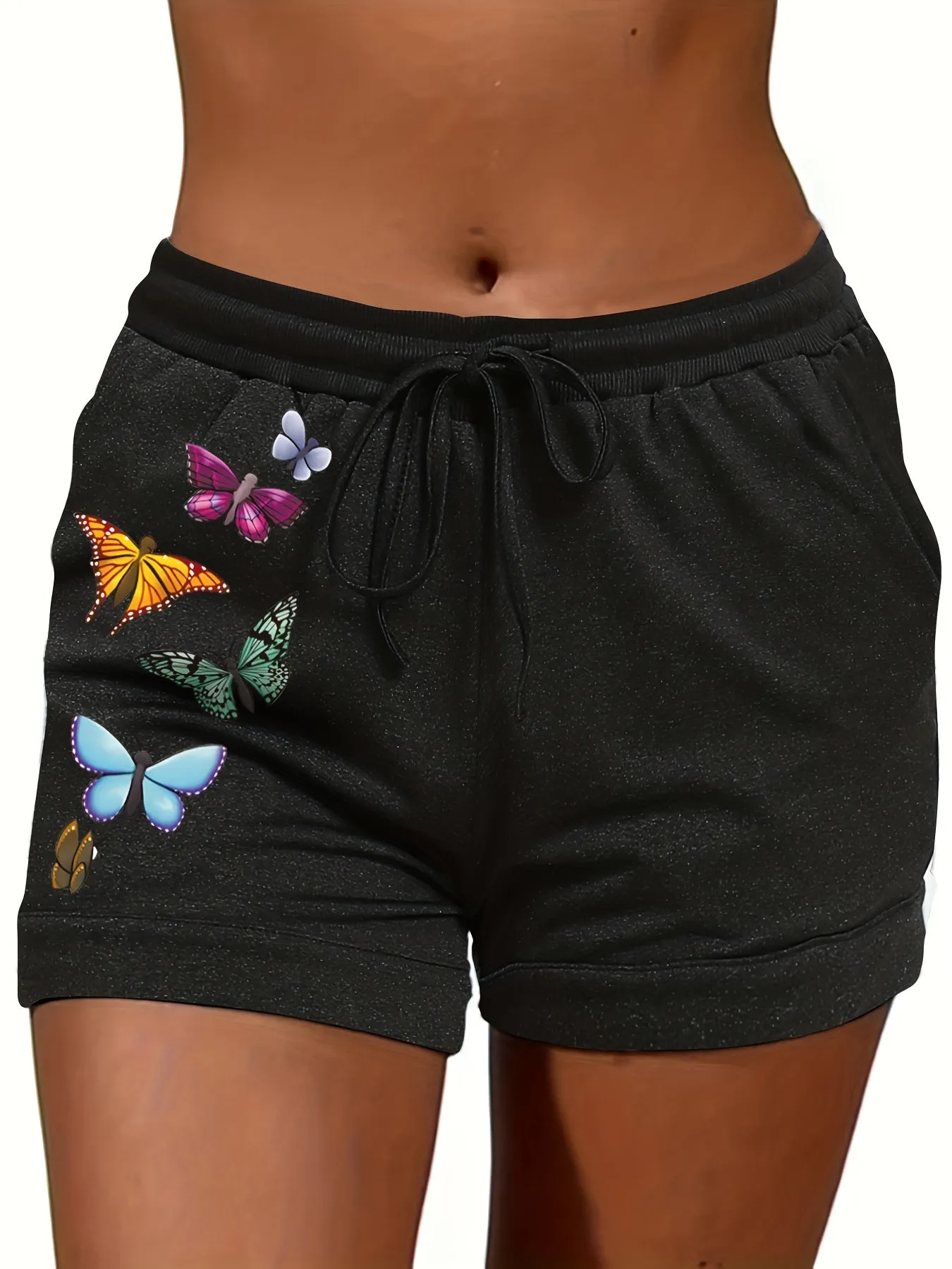 Chic Butterfly Print Drawstring Shorts for Spring  Summer Fashion