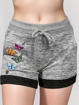 Chic Butterfly Print Drawstring Shorts for Spring  Summer Fashion