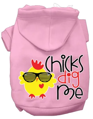 Chicks Dig Me Screen Print Dog Hoodie Light Pink Xs