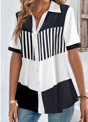 Collared Striped Loose Blouse