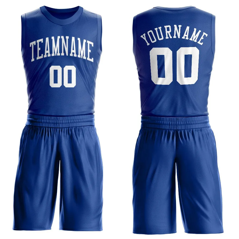 Custom Royal White Round Neck Suit Basketball Jersey