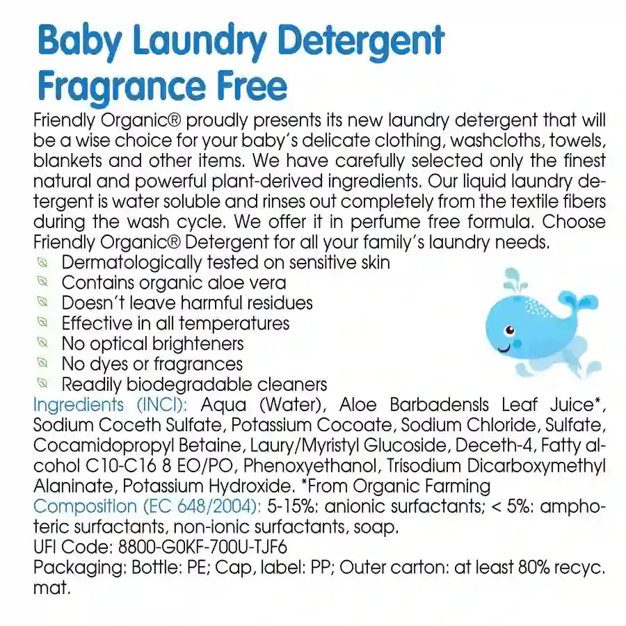 Friendly Organic 1000ml Fragrance Free Baby Laundry Detergent, White