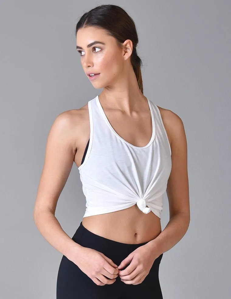 Glyder Knot Crop Tank - White