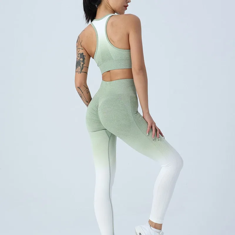 Gradient Color Yoga Sets High Waist Gym Fitness Bras Scrunch Butt Leggings Female Wear Running Clothing Tracksuit Sportswear