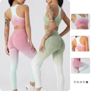 Gradient Color Yoga Sets High Waist Gym Fitness Bras Scrunch Butt Leggings Female Wear Running Clothing Tracksuit Sportswear