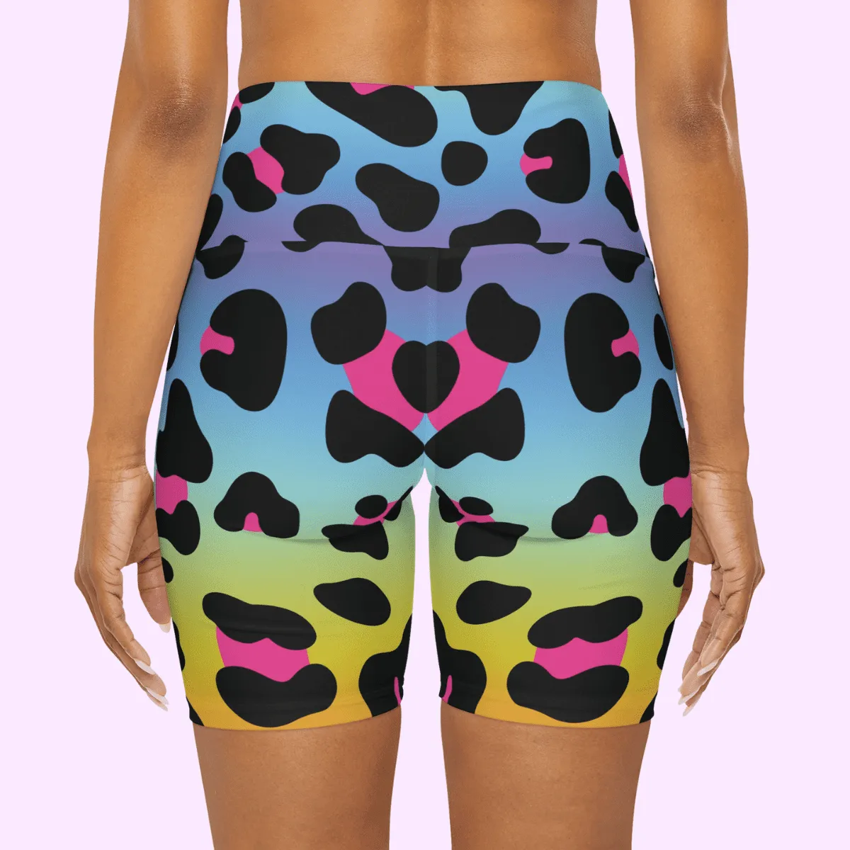 High Waisted Yoga Shorts Multicolored Leopard Skin