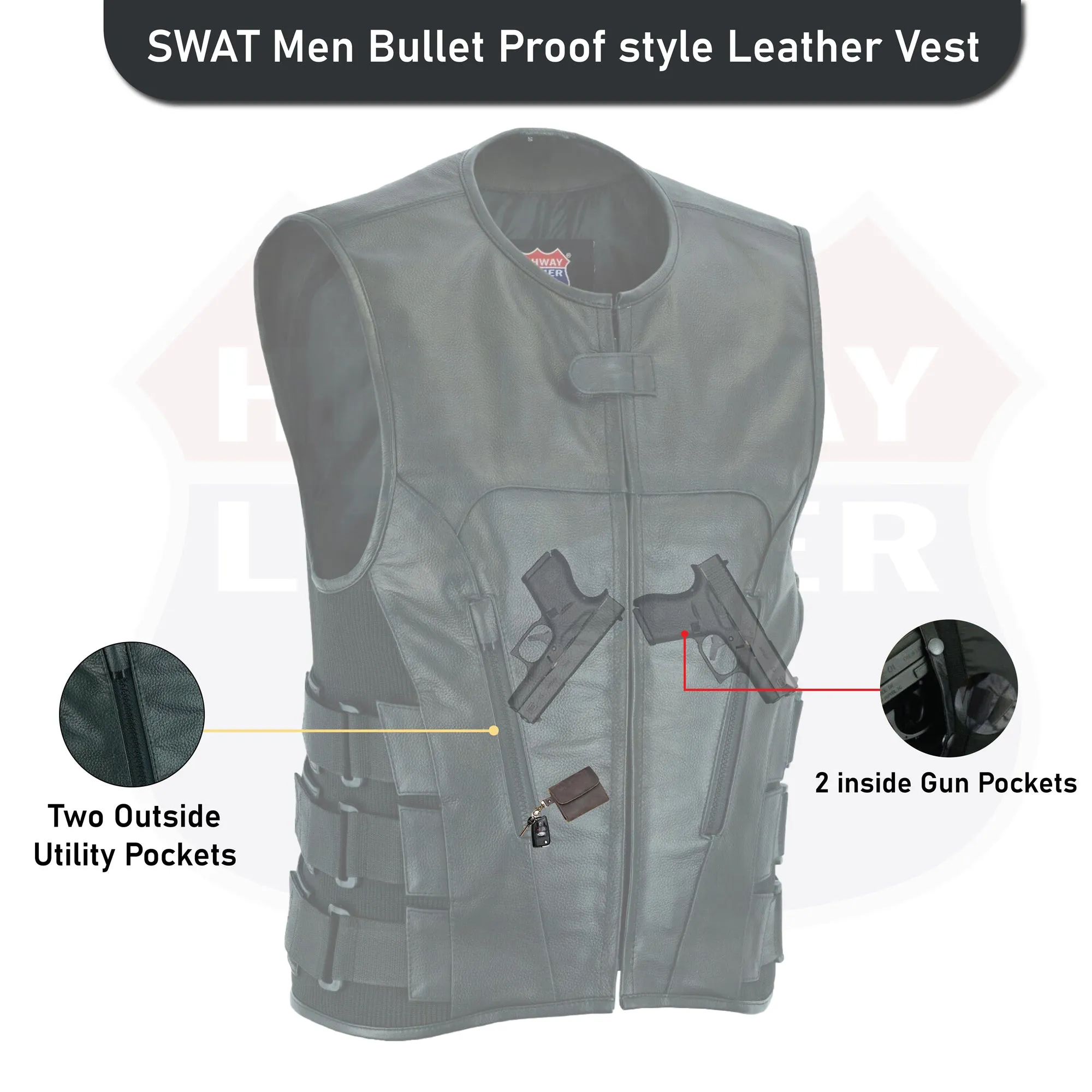 HL11645SPT Commando - Men's Motorcycle Swat Style Leather Vest