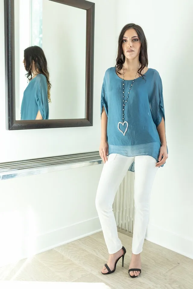 Italian Solid Silky Top Raw Moda