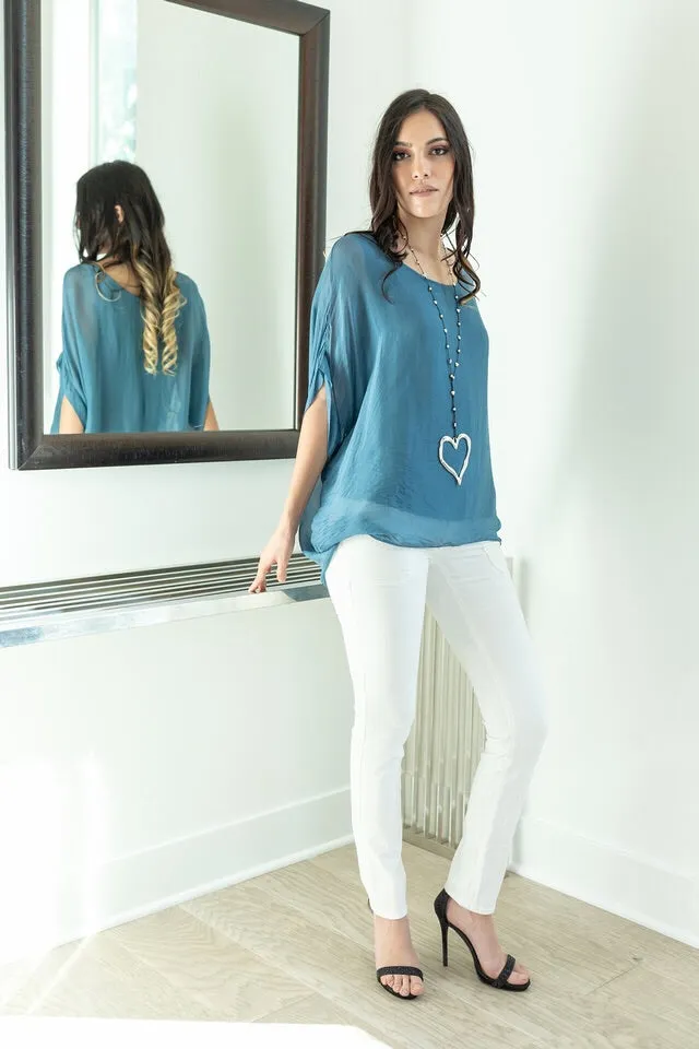 Italian Solid Silky Top Raw Moda