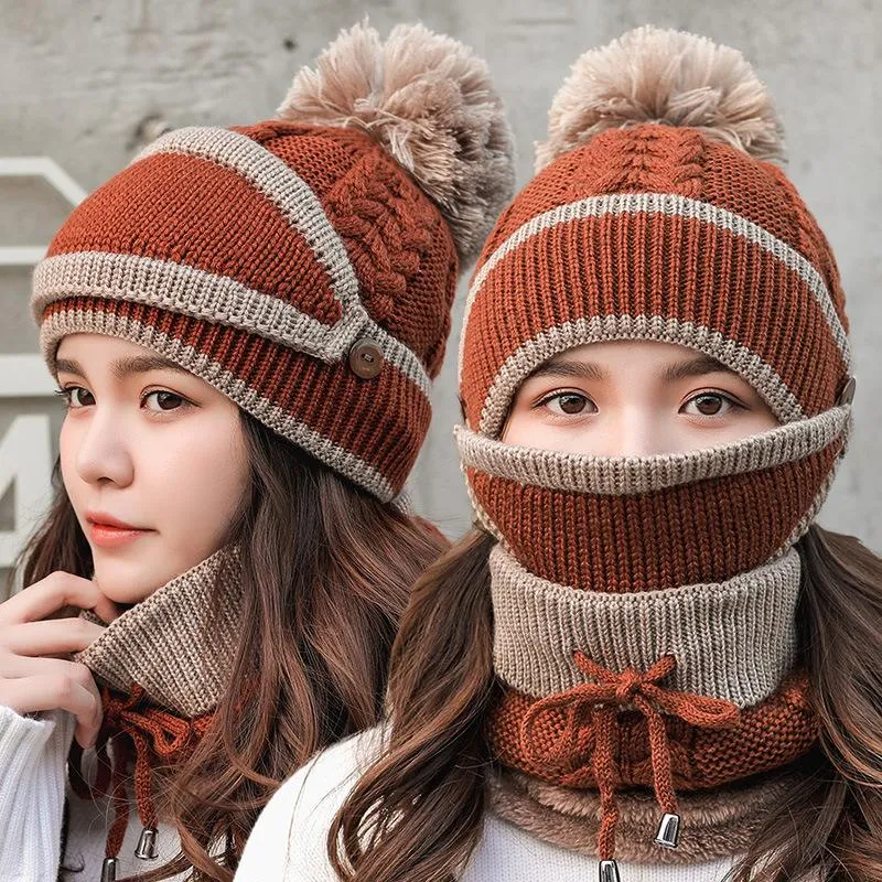 Knitted Hat  Ear Protection Cap Winter Warm Hat All-match Mask Bib Plus Velvet Cycling Wool Hat