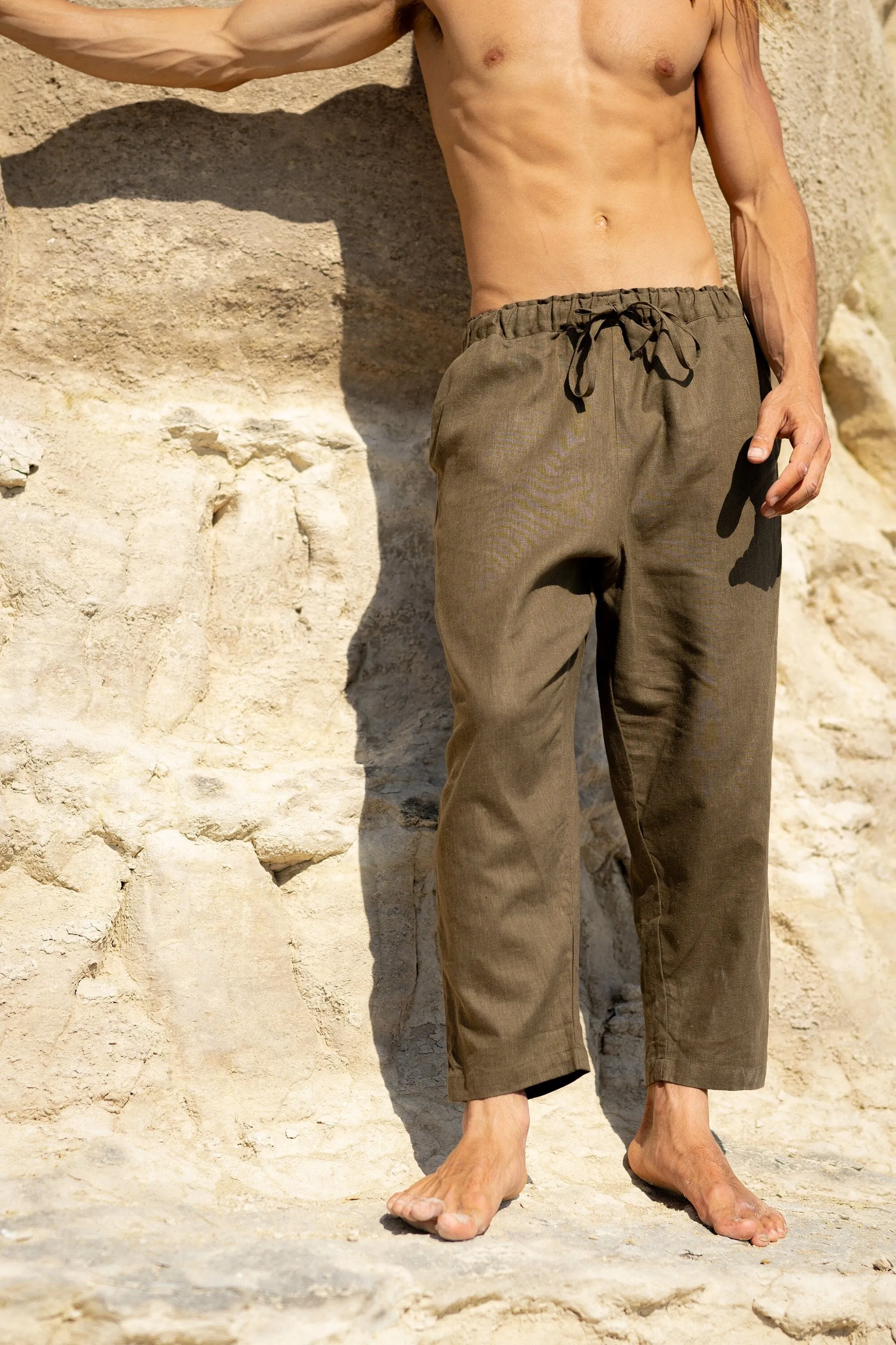 KOWA Organic Hemp Pants Sage Green Trousers with Two Pockets Yoga Sustainable Eco Friendly Festival Ceremony Boho Comfortable AJJAYA