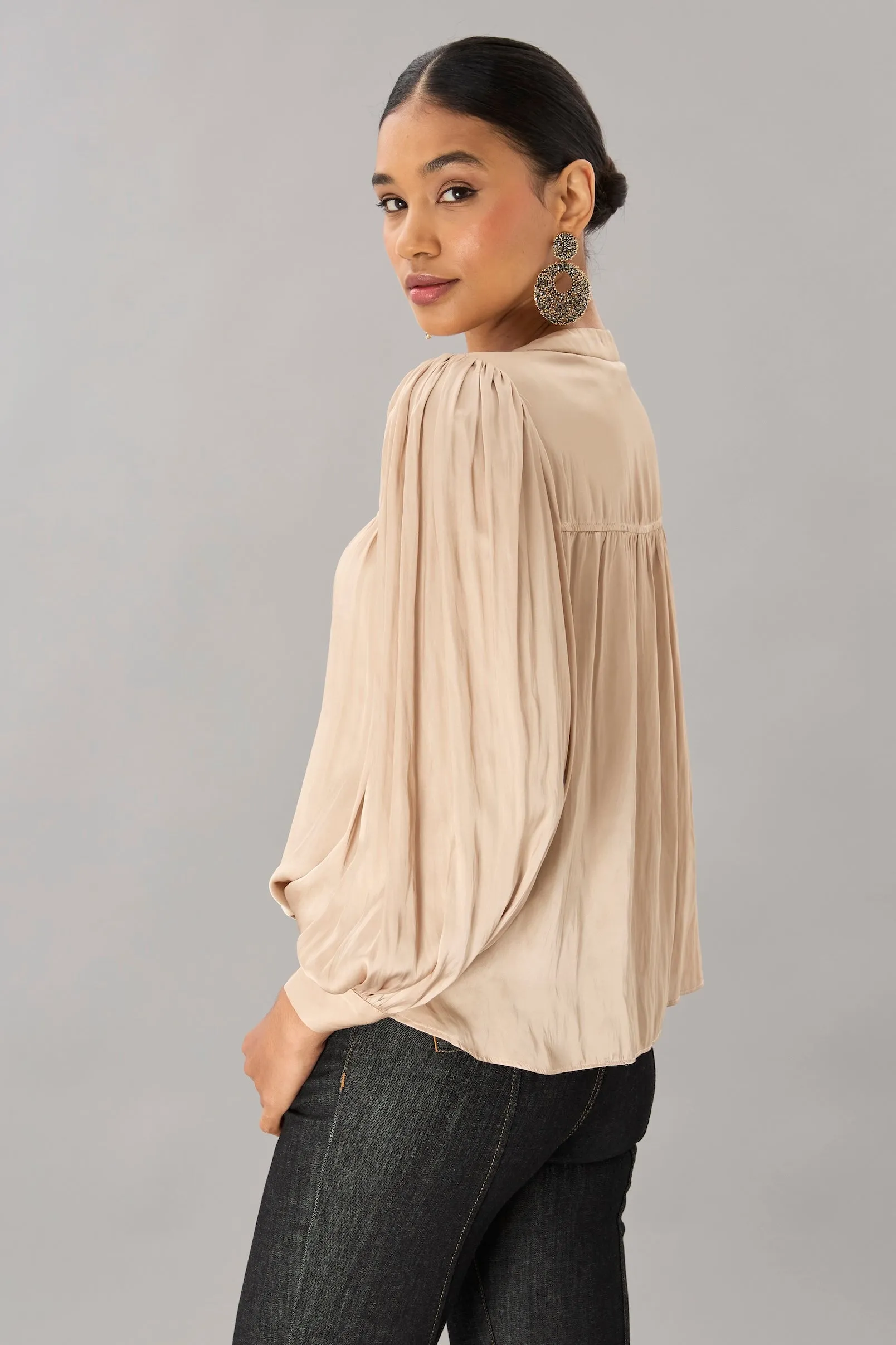 Lola & Sophie Vintage Satin V-Neck Blouse