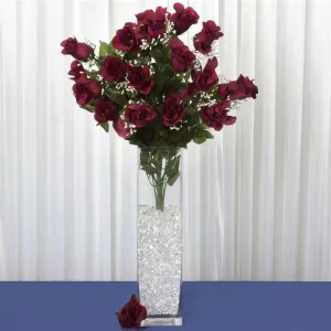 Long Stem Rose Bush Artificial Silk Flowers - Burgundy