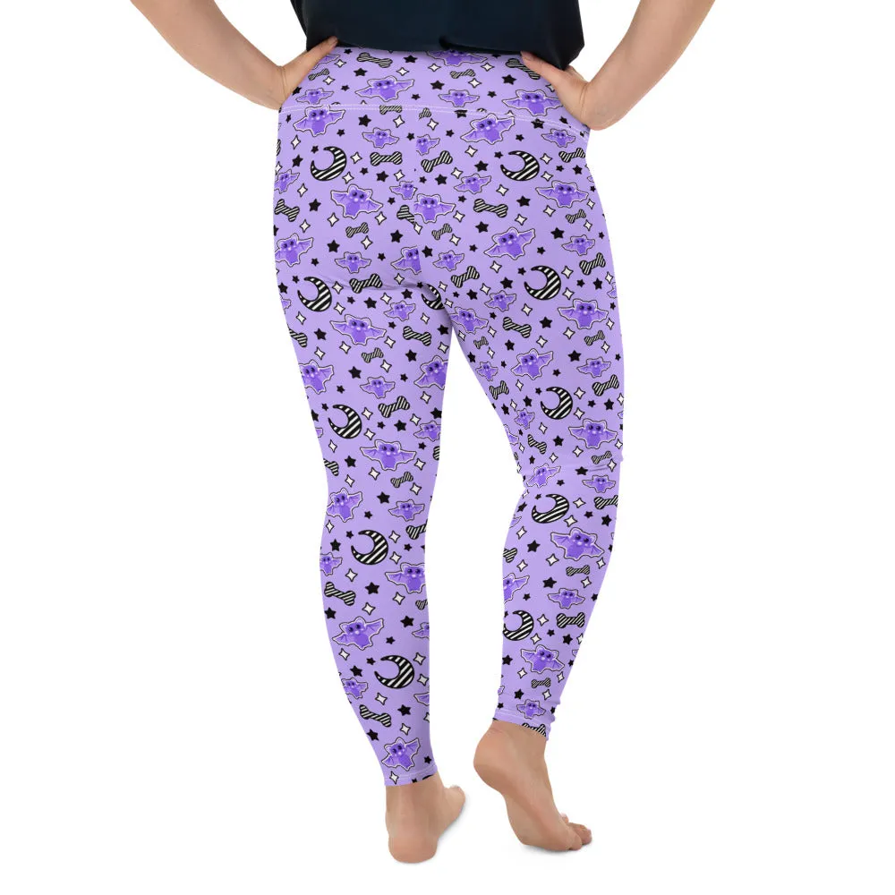 Magical Kawaii Spooky Bats Purple Plus Size Leggings