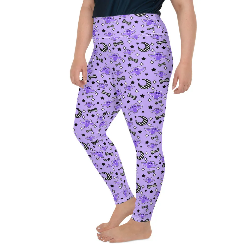 Magical Kawaii Spooky Bats Purple Plus Size Leggings