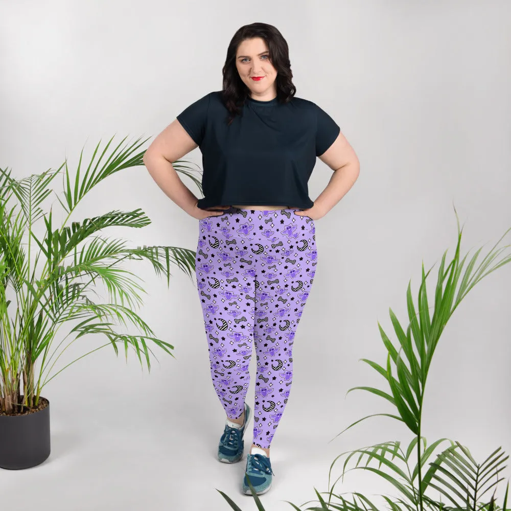 Magical Kawaii Spooky Bats Purple Plus Size Leggings