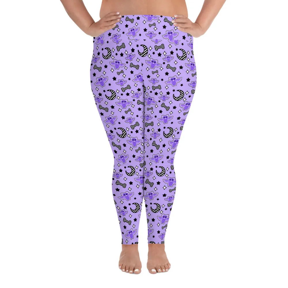 Magical Kawaii Spooky Bats Purple Plus Size Leggings