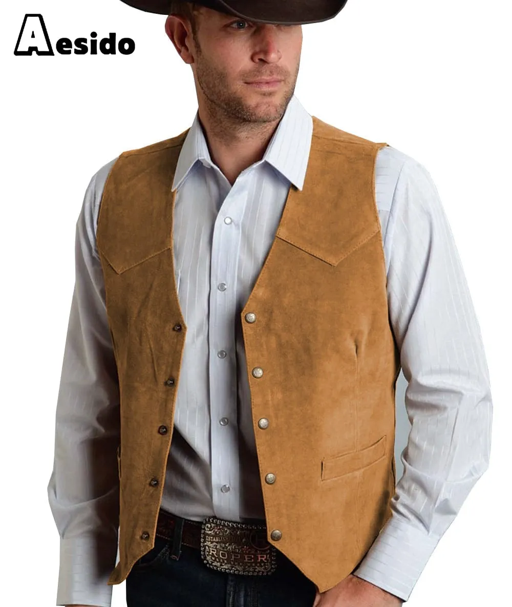 Men's Single Breasted V Lapel Suede Vest