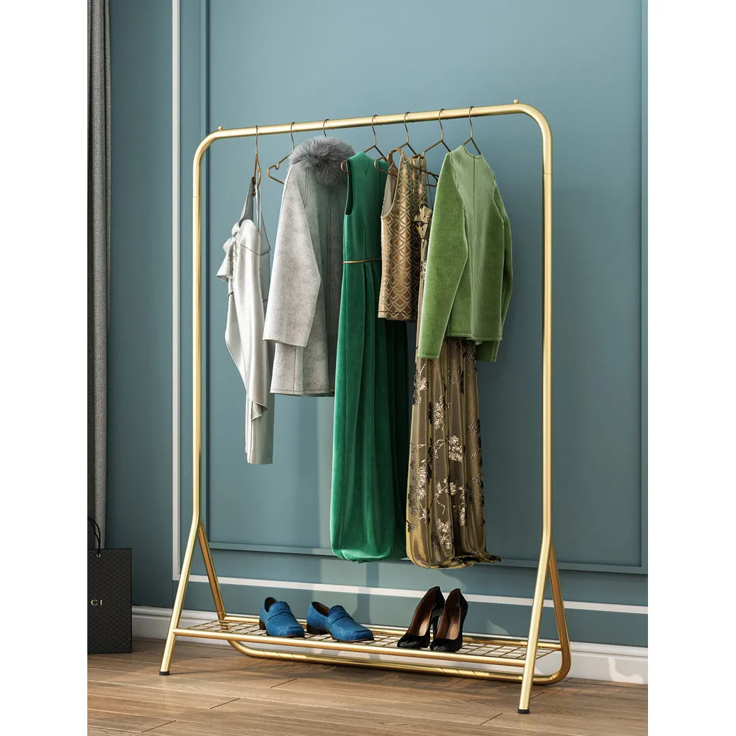 Metal Garment Clothes Rack with Lower Storage Shelf-Glod