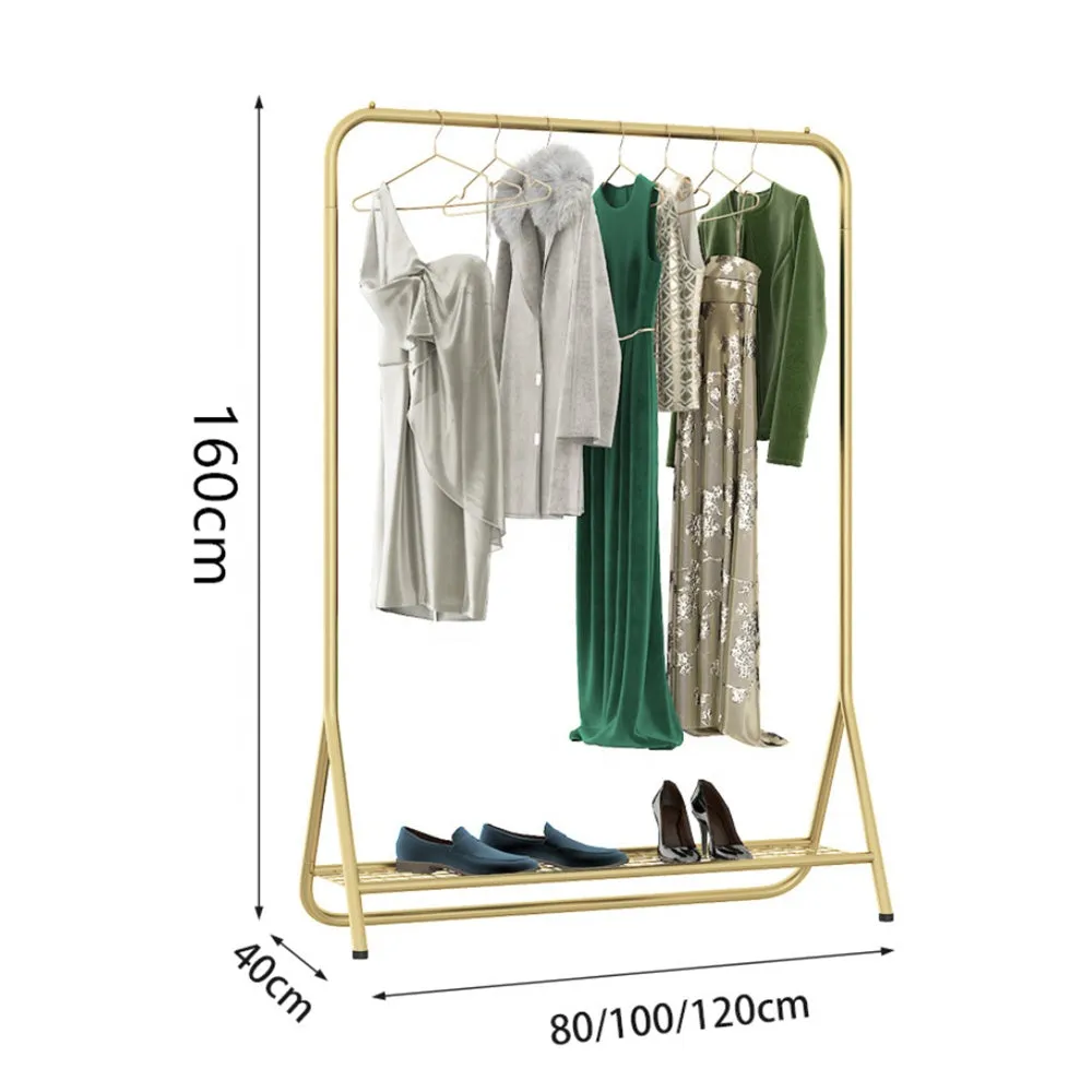 Metal Garment Clothes Rack with Lower Storage Shelf-Glod