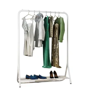 Metal Garment Clothes Rack with Lower Storage Shelf-White