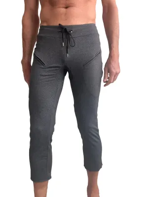 PERFORMANCE Premium Mens 4/5 Zipper Pocket Capri Yoga Pants (Charcoal Heather)