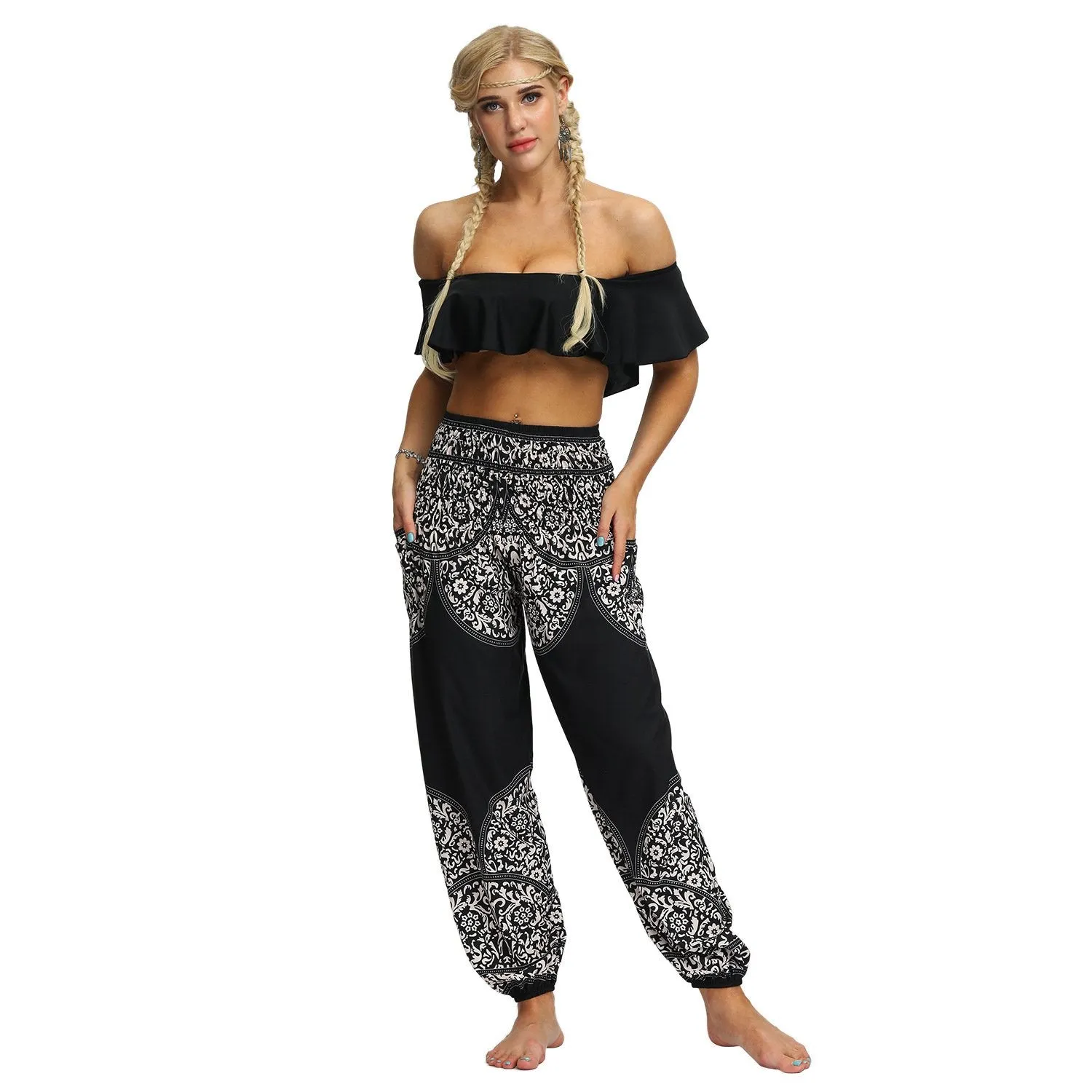 Printed loose leg bloomers women's sports yoga pants