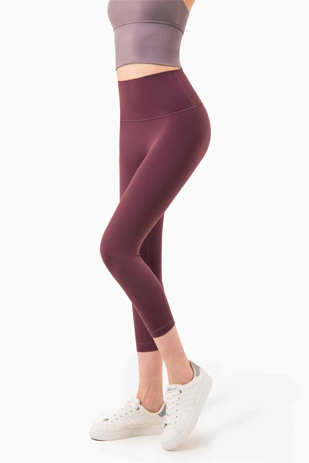 QK1242-NULS new European and American peach butt fitness pants One piece no embarrassment line high waist tight seven points nude yoga pants